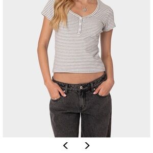 NWT- Edikted Gray & White Striped Henley Crop Tee